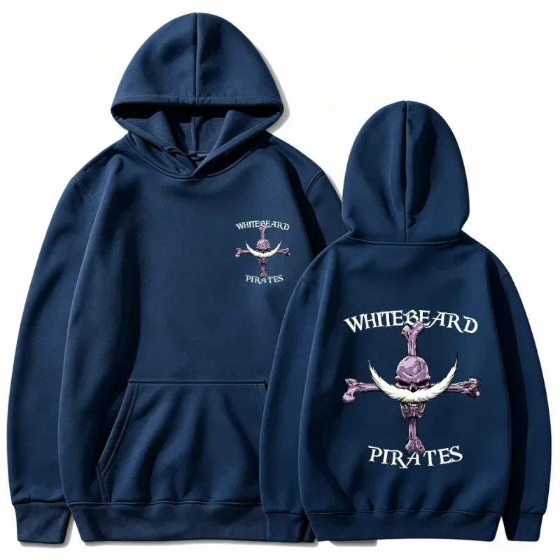 One Piece Whitebeard Pirates Hoodie, Print Pullover Sweatshirt, Whitebeard Jolly Roger Anime Grafische Streetwear Top met capuchon