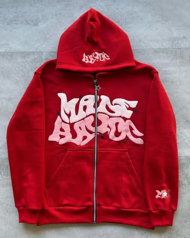 Zipper hooded sweatshirt with retro American letters suitable for men and women wearing Y2K jacket autumn/winter cardigan
