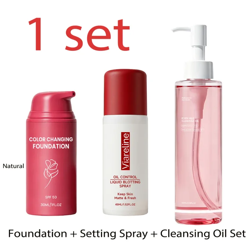 Makeup Kit 3pcs Cleansing Oil Setting Spray Foundation Gentle Matte Long-Lasting Natural Hydrating Daily Set — image 14