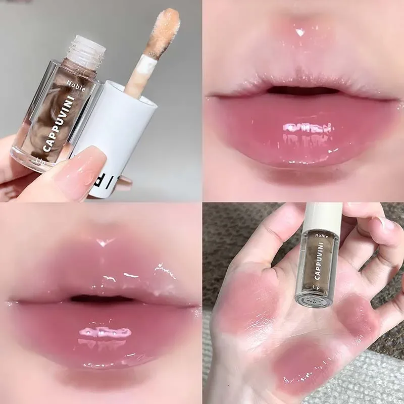 Clear Transparent Grey Purple Lip Gloss Hydrating Drying Lips Mirror Lip Glaze Tint Plumper Moisturizing Crystal Lip Oil Makeup