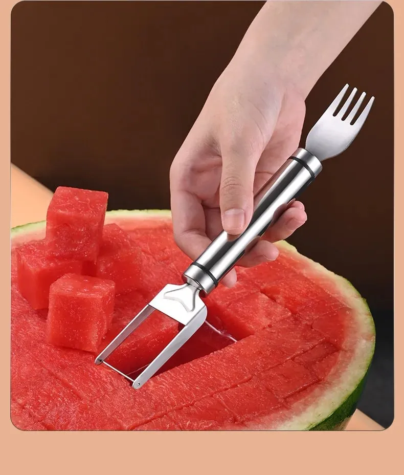 Stainless Steel Watermelon Cutting Tool Functional Watermelon Fork Slicer Slicing Tool for Melons Fruit Fork Kitchen Gadgets