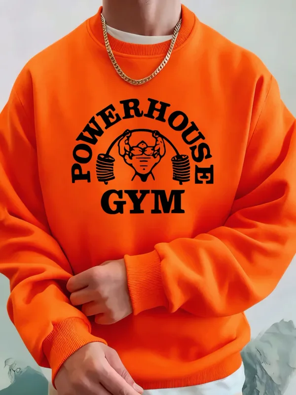 Powerhouse Tập Gym In Chữ Cái Nam Áo Nỉ Mùa Đông Nỉ Ấm Áo Hàn Quốc Rời Cổ Tròn Áo Chui Đầu Hip Hop Nam Quần Áo