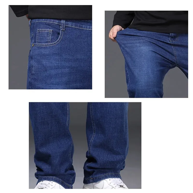 Velikosti 29-50 Pánské strečové džíny Rovné nohavice Džínové kalhoty Rozšířená velikost Modrá Černá Streetwear Uvolněný střih Do práce Neformální Nové
