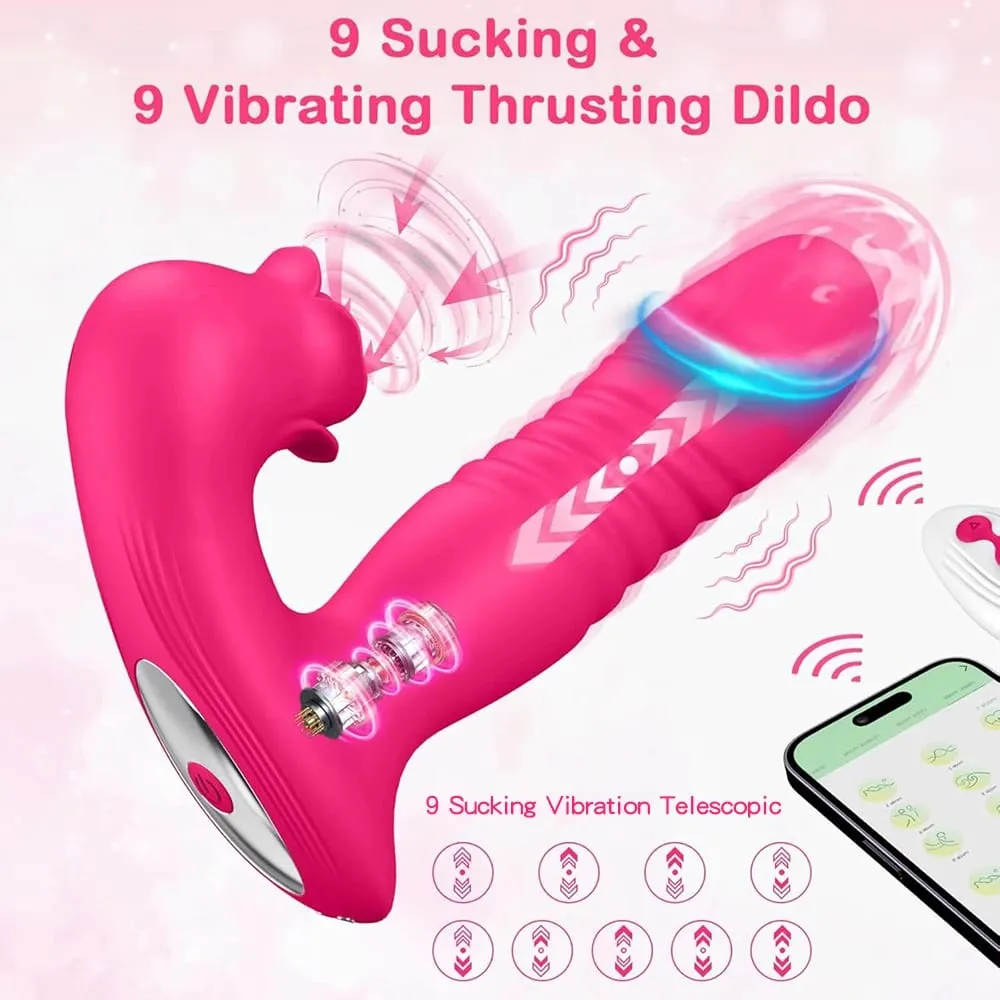 Dildo Vagian Massage Wand Rose Sucking Vibrator Adult Women Thrusting Sex Toy Wearable App Clitoral Sucker Telescopic Vibrating