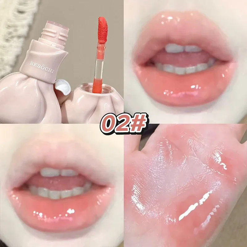 Bow Tube Jelly Mirror Lip Gloss Tomato Red Moisturizing Lip Tint Watery Glass Glossy Waterproof Lip Glaze Plump Lips Cosmetics