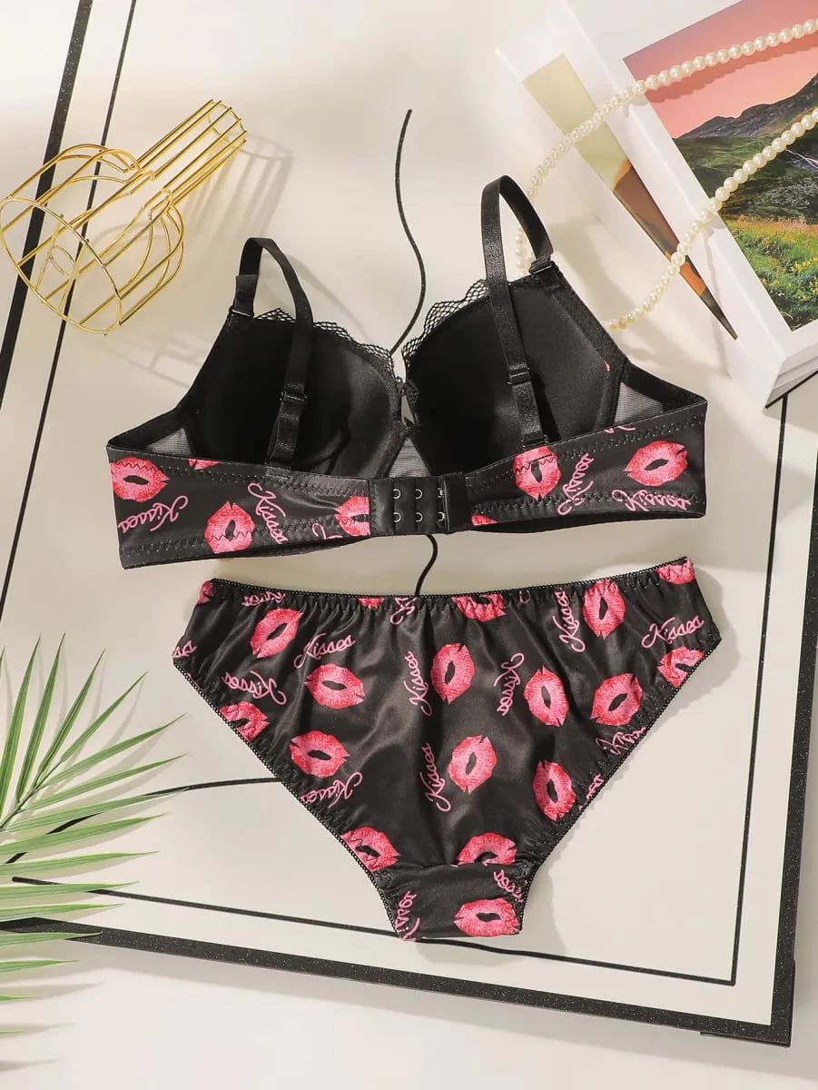 Women High Quality Printed Patchwork Lace Sexy Lingerie Set Push Up Underwire Bra And Panty Set For Ladies Comfort Fit S-XL