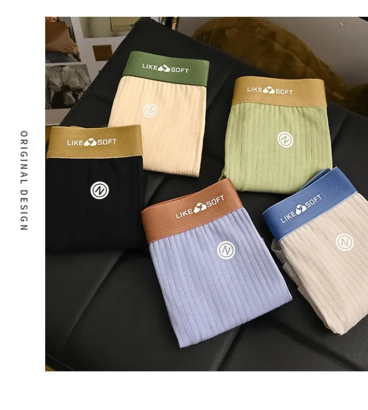 5Pcs Men Striped Boxer Briefs Soft Breathable Mid Waist Elastic Waistband Cotton Blend Men Underwear Shorts