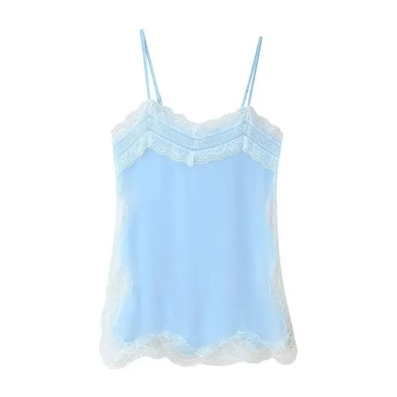 Bruin Satijn Kant Splicing Sling Jurk Vrouwen Elegante Onregelmatige Zoom V-hals Backless Mouwloze Jurk Chic Vrouwen Party Club vestidos
