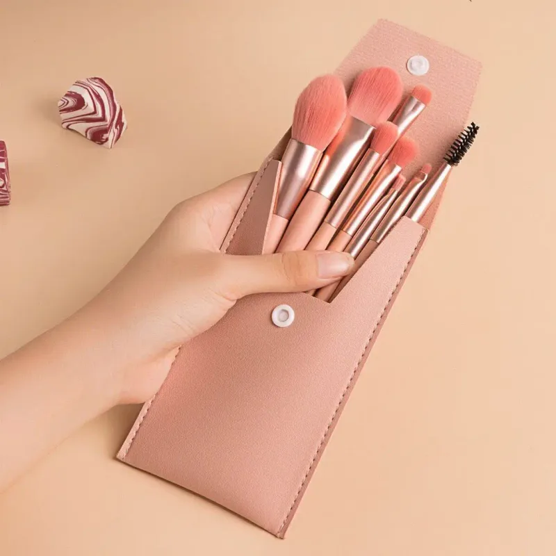 Mini Makeup Børster Sæt Blødt Syntetisk Børste Bærbart Kosmetisk Børstesæt med Opbevaringspose til Blush Eyeshadow Face Makeup