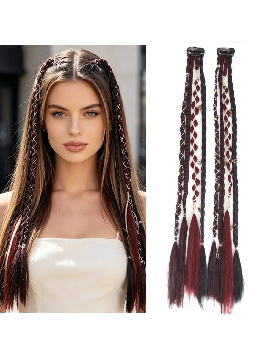 Ombre Synthetic Boho-style Small Twisted Braided Hair Extensions For Women Wig Braids BB Clip-on Spicy Girl Brown Boxing Braids