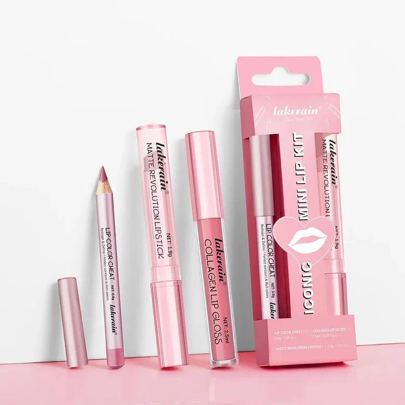 Set Lip Liner + Lipstik 5 Warna dan Pewarna Bibir Kit Bibir Matte Mudah Diwarnai Lipstik Merah Tahan Lama Set Rias Bibir