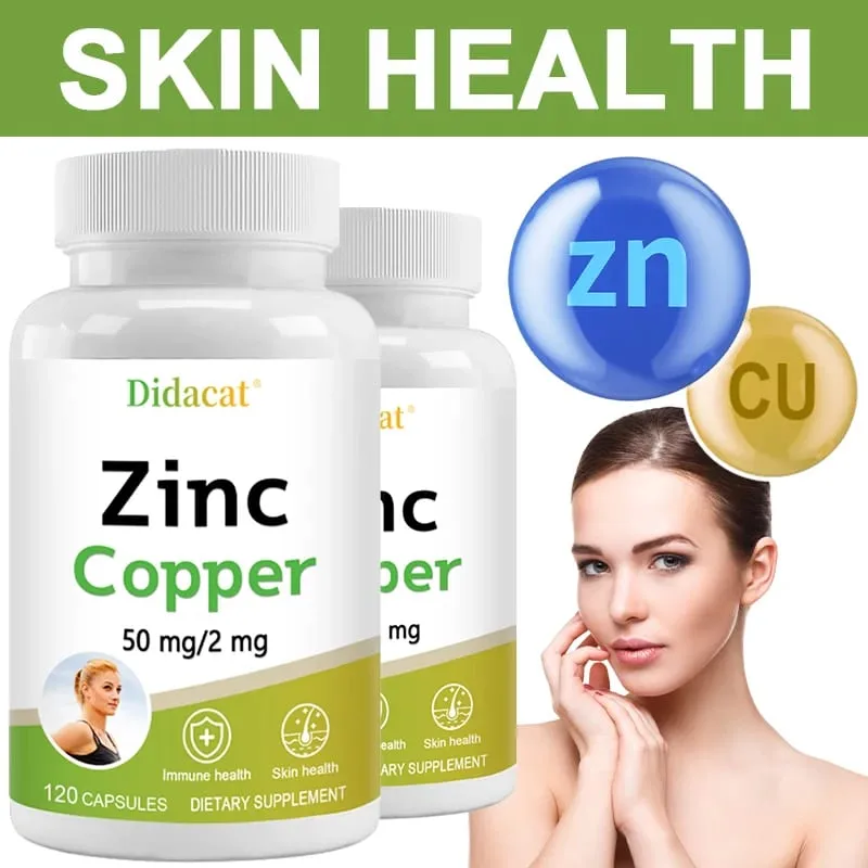 Zinc and Copper Dietary Supplement 120 Capsules Mineral and Antioxidant Supplement Immunity and Mood Supports Skin Health