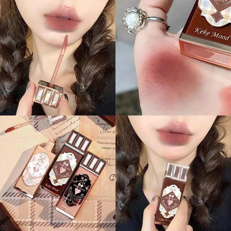 Chocolate Cloud Lip Gloss Matte Velvet Smooth Application Lip Glaze Mousse Brown Red Liquid Lipstick Makeup Lip Tint Cosmetics — image 2