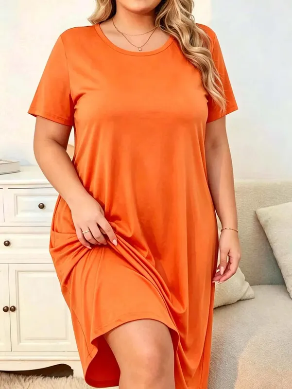 Plus-size women's short-sleeved casual dress home pajama set for daily wear and outdoor outings versatile for all occasions
