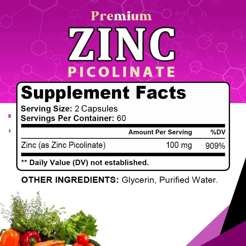 بيكولينات الزنك 100 ملغ - امتصاص فائق للزنك يعزز دعم المناعة والنوم والطاقة ويدعم صحة الجهاز التنفسي