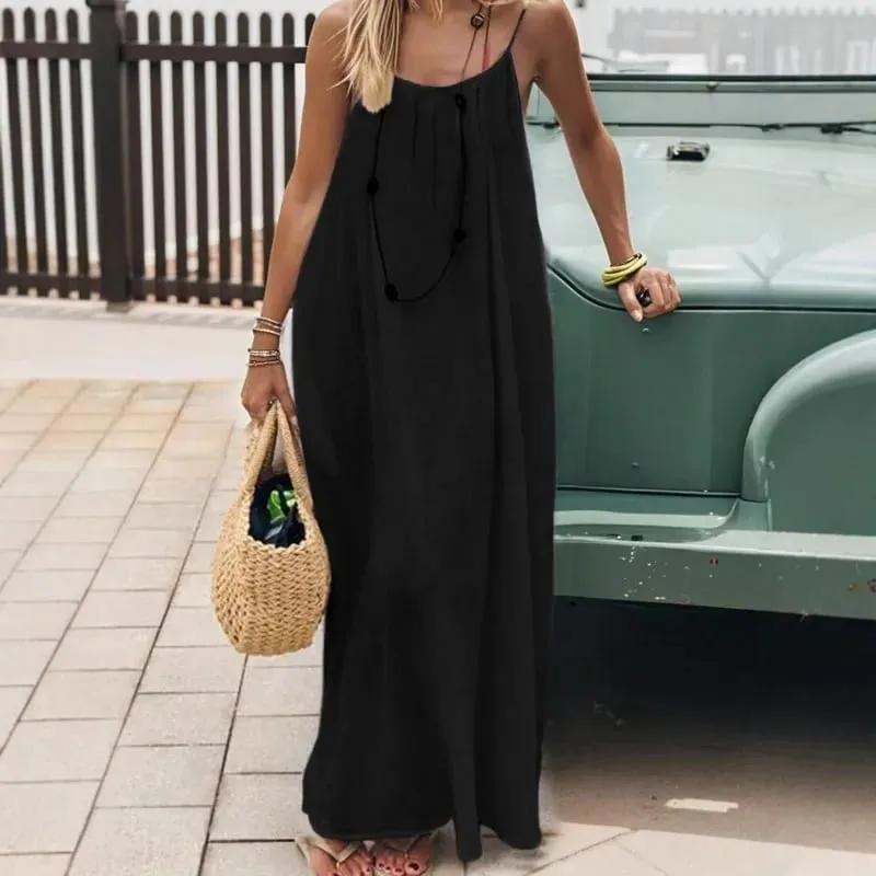 2026 Loose-Fit Spaghetti Strap Dress Women's Casual Homewear Summer Dress Solid-Color Vacation Cool Homewear — image 3