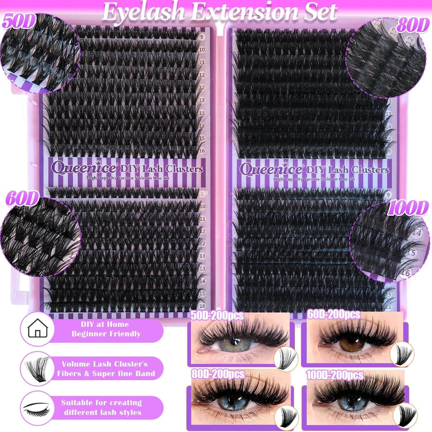 Lashes Cluster DIY Lash Extension Mixed Tray Clusters Eyelashes Fluffy Individual Lashes Cat Eye Lash Extension — image 4