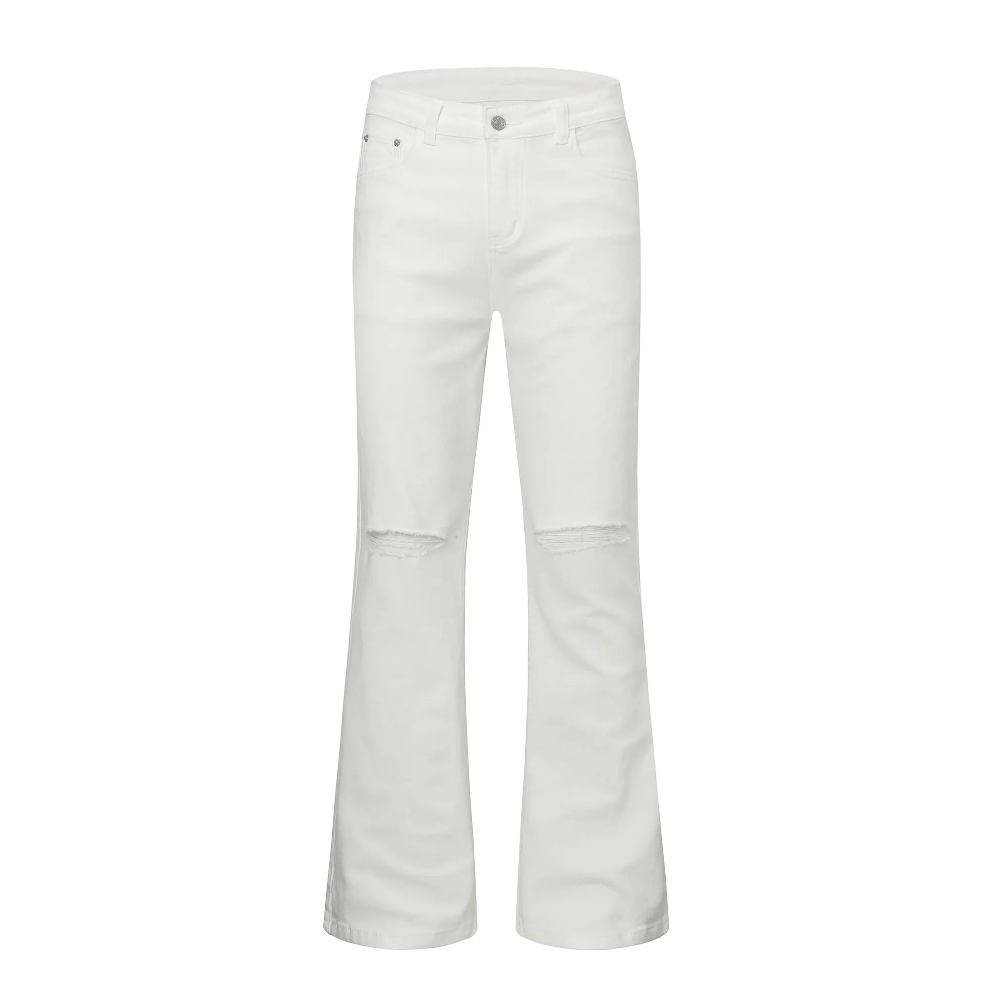 Urban Street Mens Slim Fit Flared Jeans White Black Distressed Jeans Overall Y2k Solid Color Washing Skinny Jeans Men Ripped