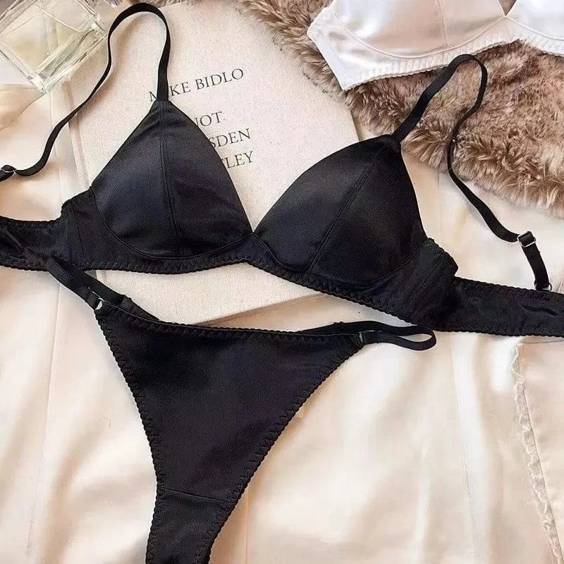 2025 French Triangle Cup Bra Comfortable Underwired Small Chest Sexy Top Support Anti-Sag lingeries sexy hot Thin Glossy Bra — image 8