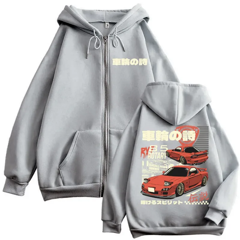 Anime Initial D Drift AE86 Graphic Zipper Hoodies RX7 R34 Skyline GTR JDM Zip Up Sweatshirts Men Women Harajuku Manga Pullovers