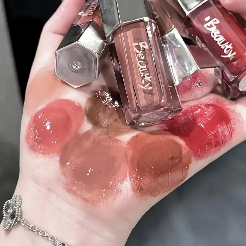Ice Transparent Brown Lip Gloss Moisturizing Glossy Liquid Lipstick Nude Water Light Glass Mirror Lip Glaze Long-lasting Makeup