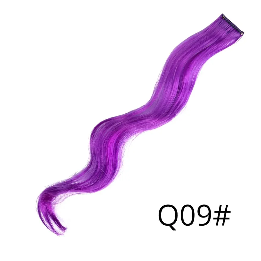 Lige farvet hårstykke Hair Extensions Clip In Highlight Regnbuehår Pink Blå Lilla Syntetisk på klips til kvinder piger — image 69