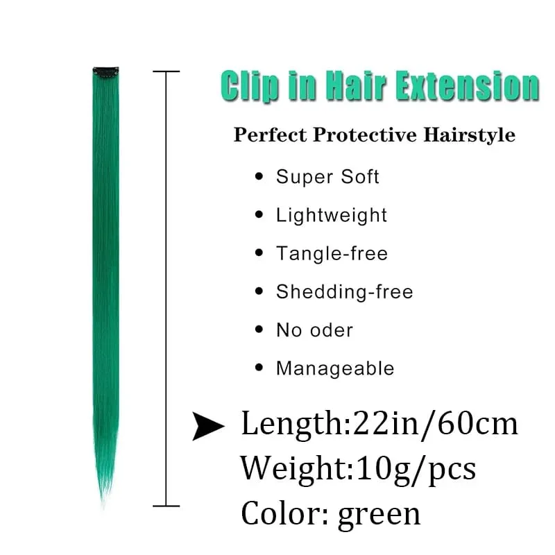 22 Inch Green Heat-Resistant Synthetic Hair Party Pick Hair Clip Wig Green Hair Extensions Set Messy Bun Clip Extensions — image 3
