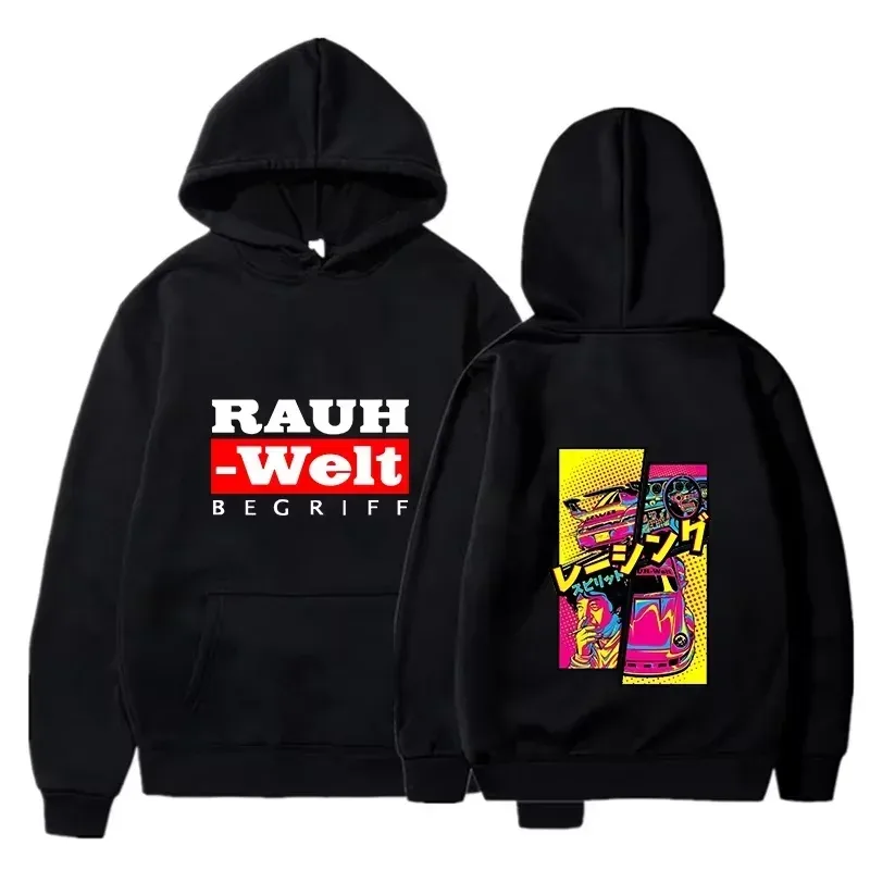 Rauh Welt Hoodie Auto Widebody Tuning JDM Racing Pop Art Comic Ästhetik Schwarz Übergroßes lässiges Sweatshirt Langarm
