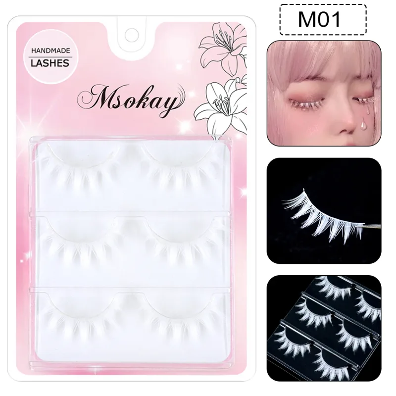 3 Pairs Rainbow Colored Eyelashes Brown Cosplay False Eyelashes Blonde Makeup Eye Lashes Colorful Blue Halloween Vegan Cilias