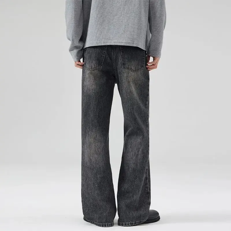 2025 Spring New Men Flared Jeans Boot Cut Denim Pants Straight Vintage Gray Jeans Men Comfort Men's Trousers Bell Bottom