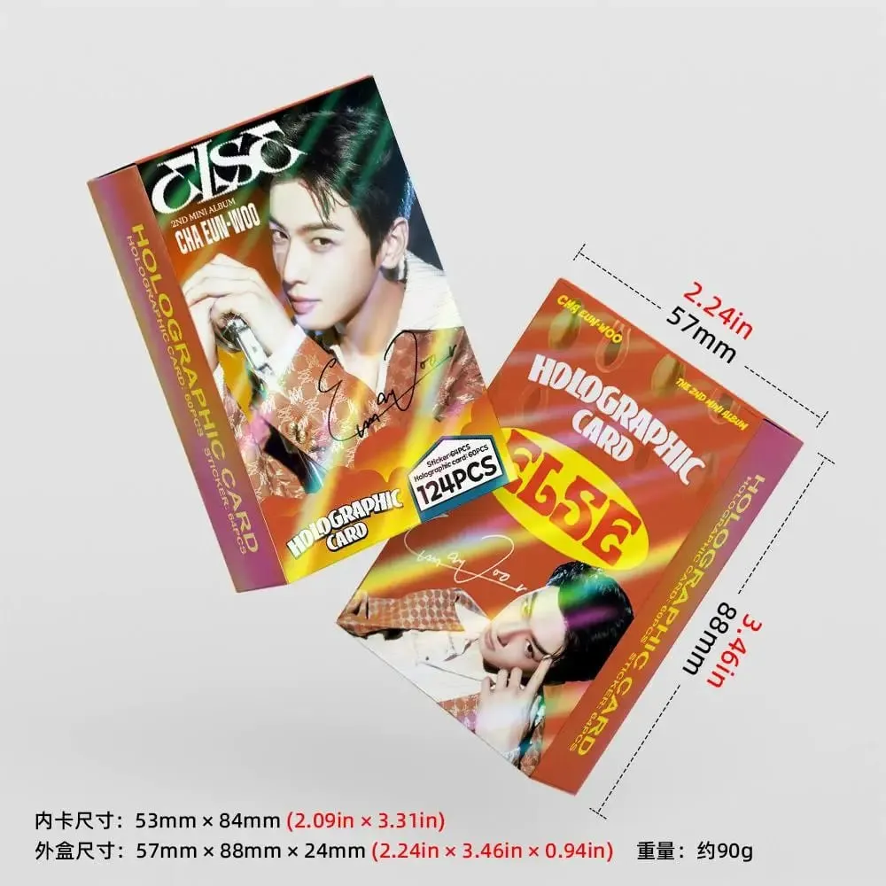 124Pcs Cha Eun-Woo Album ELSE Laser LOMO Cards - Korean Star Collectible Photo with Bonus Stickers for Fans