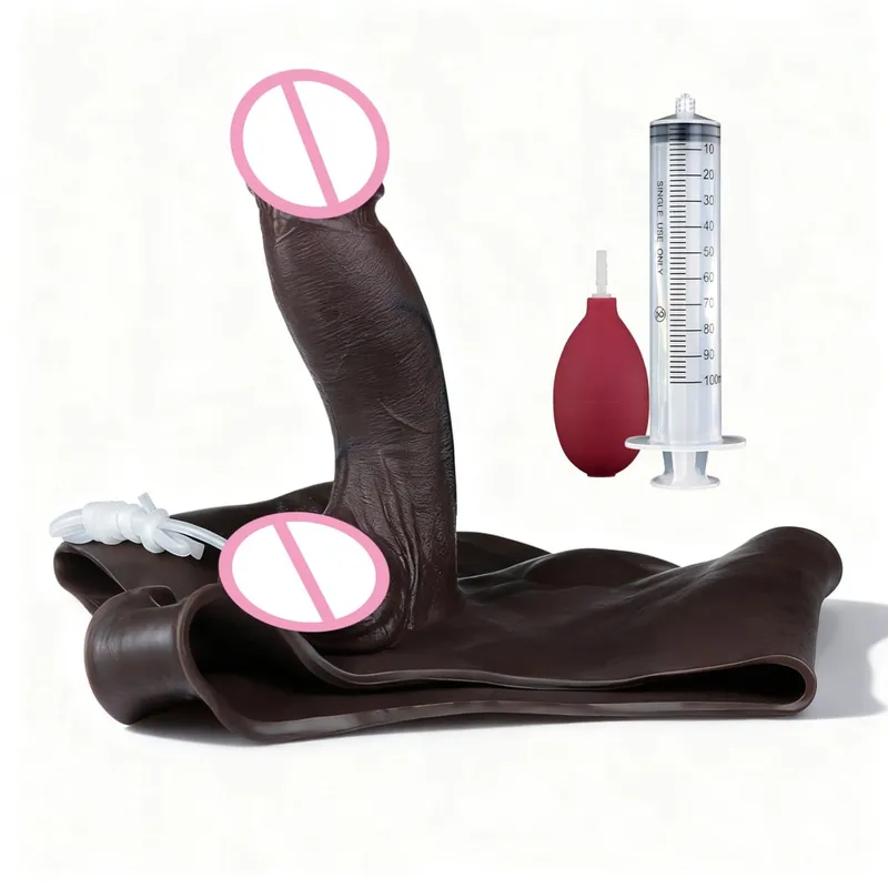 Black Nude Strapon Big Realistic Ejaculation Dildo Silicone Squirting Panties With Simulated Solid Penis Sex Toy For Women — image 3