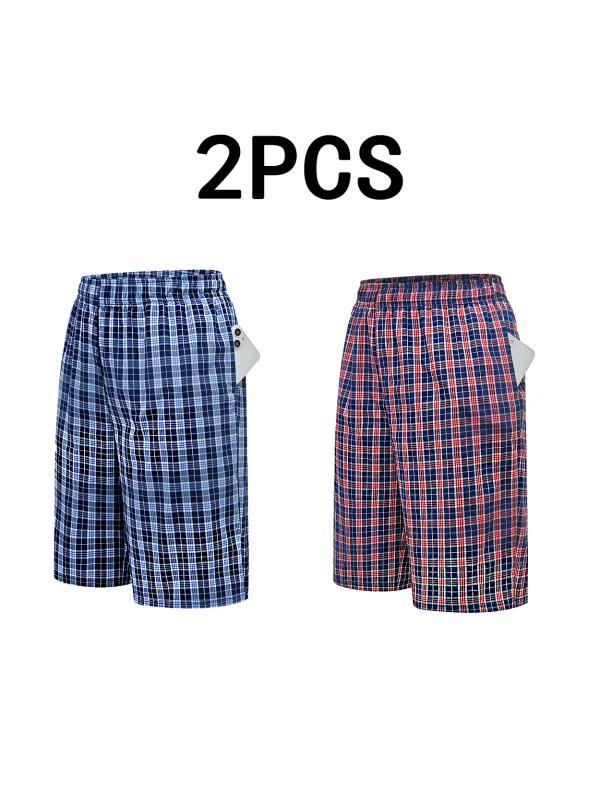 Calça longa de praia masculina, calça de canto plano, casual, xadrez, cintura elástica, confortável, casa, casual, dormir, juventude, calças de boxe