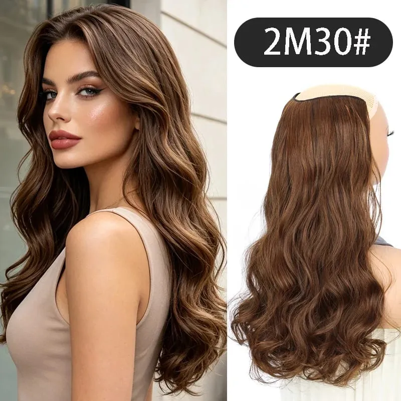 24Inch Synthetic Long V‑Shape Wavy Curly Hair Extensions Heat‑Resistant Fiber Soft Hairpiece for Women Daily Party Hairstyle