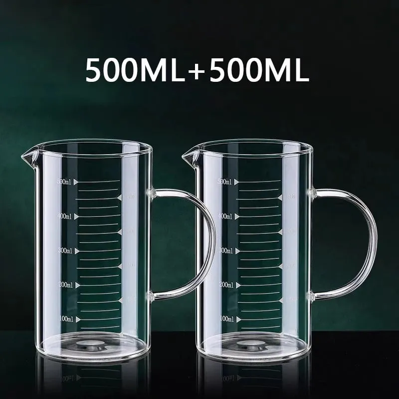 1/2pcs Glass Measuring Cup With Handle Heat-resistant Laboratory Beaker Kitchen Milk Coffe Measuring Mug 250/350/500/1000ml