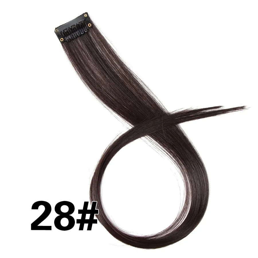 Lige farvet hårstykke Hair Extensions Clip In Highlight Regnbuehår Pink Blå Lilla Syntetisk på klips til kvinder piger — image 34
