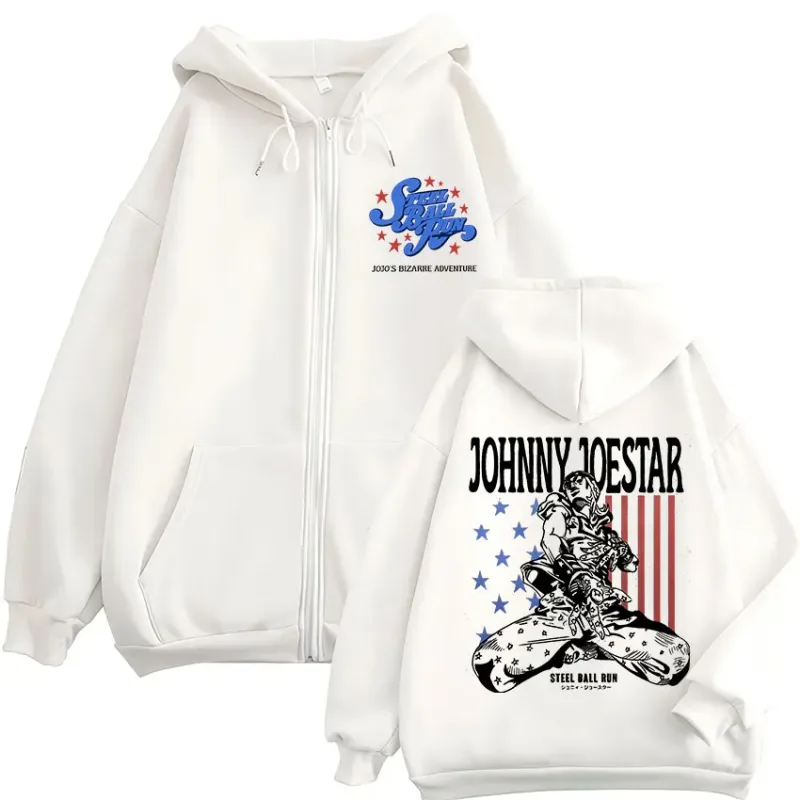 Anime JoJo Bizarre Adventure STEEL BALL RUN Johnny Joestar Zipper Hoodies Men Women Clothing Zip Up Sweatshirt Jacket Streetwear