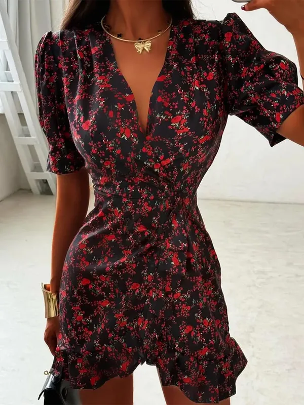 Collection Of Popular Printed Short Dress Deep V Neck A-line Bodycon Party Dresses 2026 Lady Spring Summer Vacation Outfits New