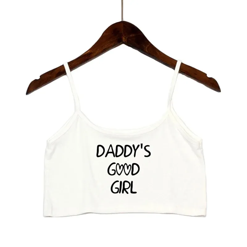 Pink Letters Print Summer Women's Crop Top Sexy Elastic Cotton Camis Sleeveless Short Tank Top Bar Tops Women