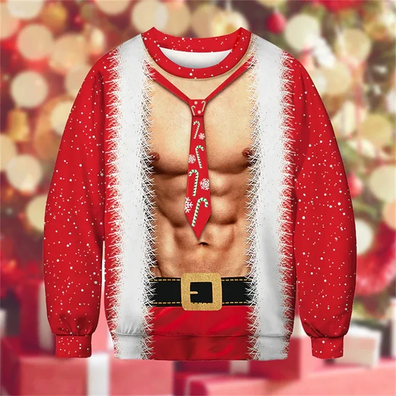 Noel çirkin kazak komik 3D baskı kas desen tişörtü erkekler için yeni moda kazak parti Cosplay kostüm noel hediyesi — image 6