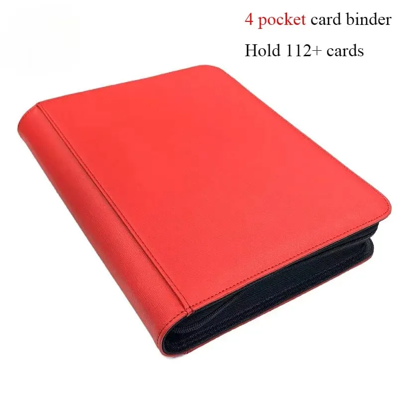 4 Pocket Toploader Binders TCG for PKM Holds 112+ 3"X4" Toploaders Leather Card Holder Double Sided Pockets for MTG PTCG Cards