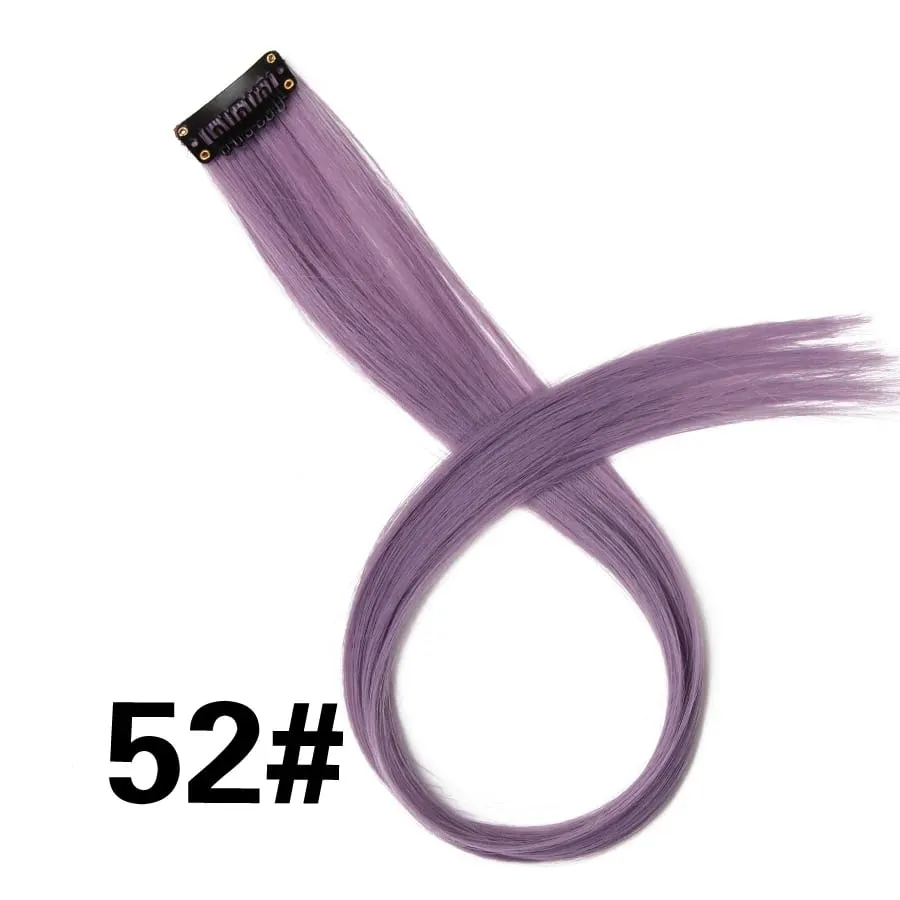 Lige farvet hårstykke Hair Extensions Clip In Highlight Regnbuehår Pink Blå Lilla Syntetisk på klips til kvinder piger — image 58
