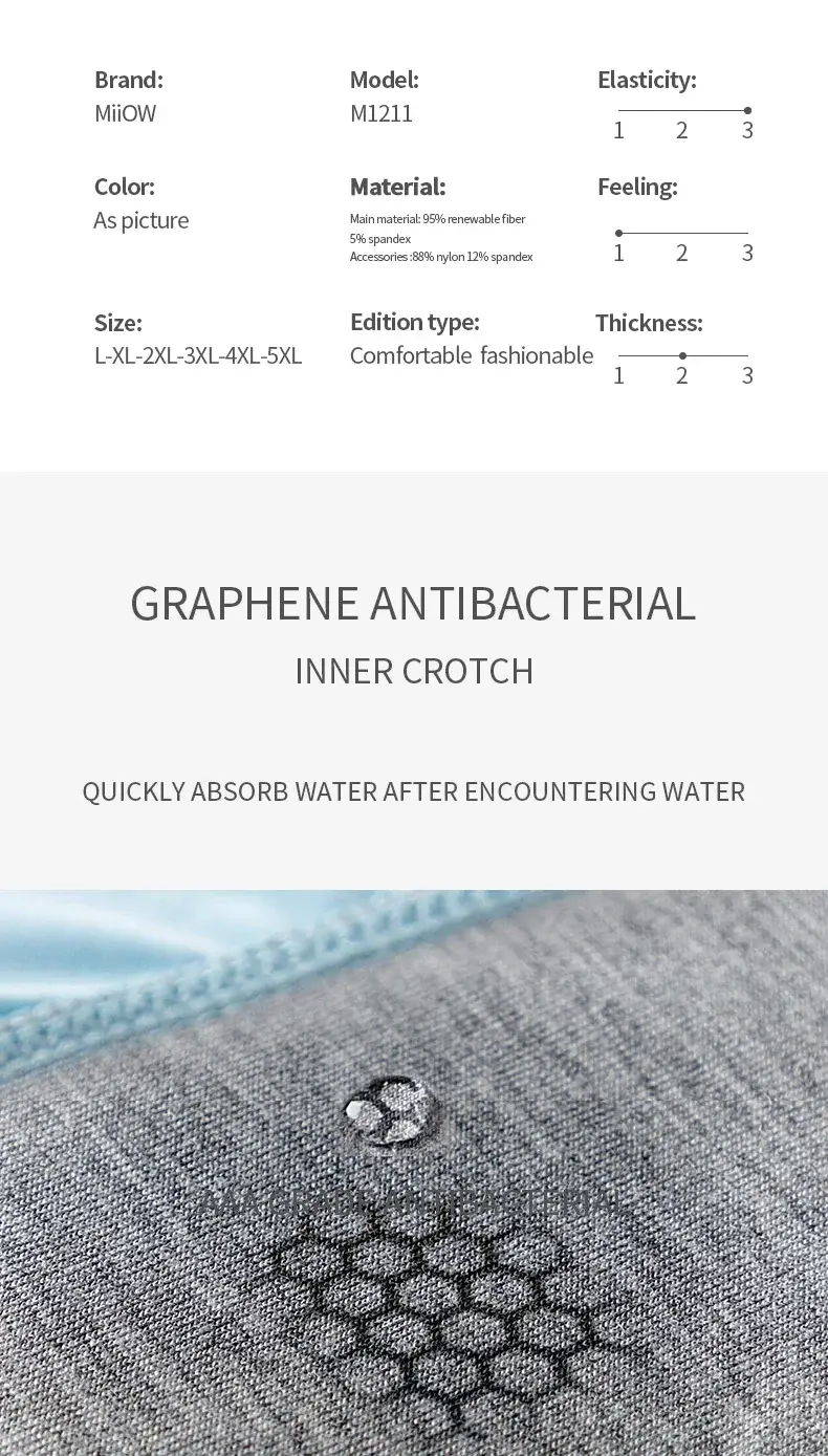 MiiOW 3Pcs Ice Silk Men Underwear Mens Underpants Graphene Antibacterial Crotch Men's Panties Breathable Man Boxers Briefs L-5XL