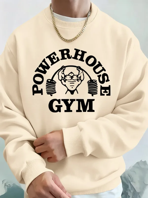 Powerhouse Tập Gym In Chữ Cái Nam Áo Nỉ Mùa Đông Nỉ Ấm Áo Hàn Quốc Rời Cổ Tròn Áo Chui Đầu Hip Hop Nam Quần Áo