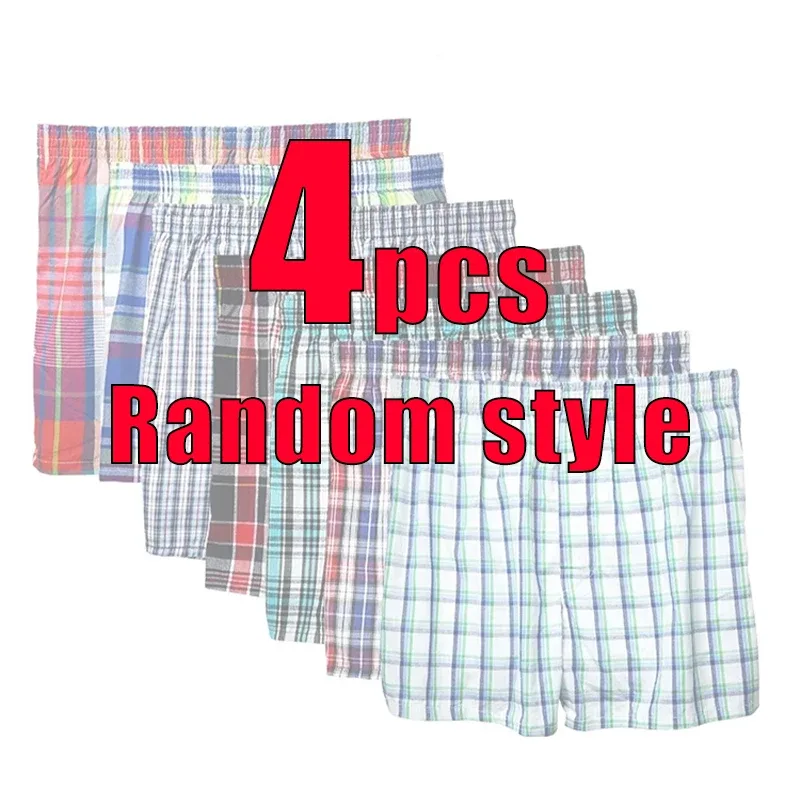 M-6XL 4PCS Men's Underwear Loose Boxers Shorts Boxers Man Plaid Arrow Pants Plus Size Comfort Arlo Pants Men's Trunk Underwear