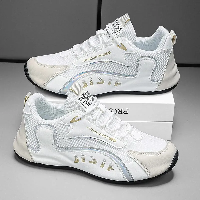 Trendy Black and Gold Color-Blocking Mesh Casual Shoes Men's Breathable Shock-Absorbing Thick-Soled Sneakers Versatile Soft-Soled Non-Slip Men's Shoes for Daily Commuting