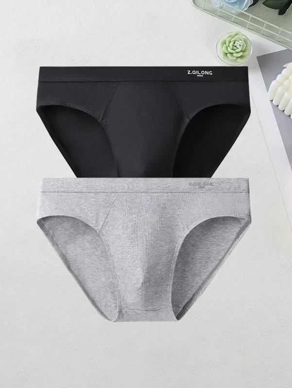 2PCS Men's Cotton Briefs Soft Basic Underwear Mid Waist Comfort Casual Underpants Solid Color Knitted Men's Brief — image 4