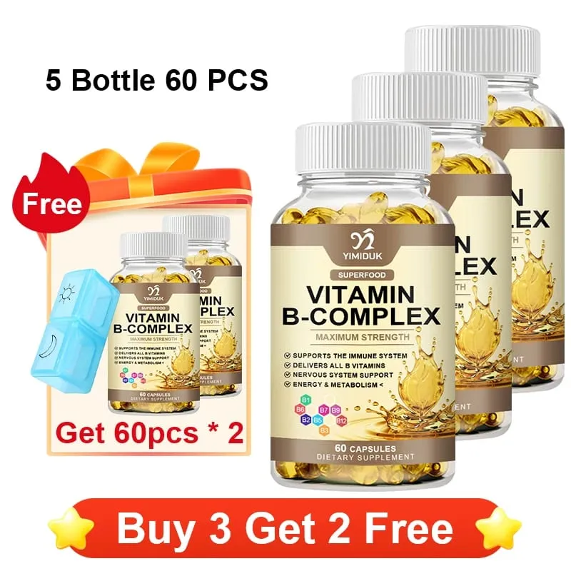 Vitamin B-Complex Capsules with Vitamin B12 & Biotin Support Nervous Bones Brain & Heart Health Metabolism Immune Energy