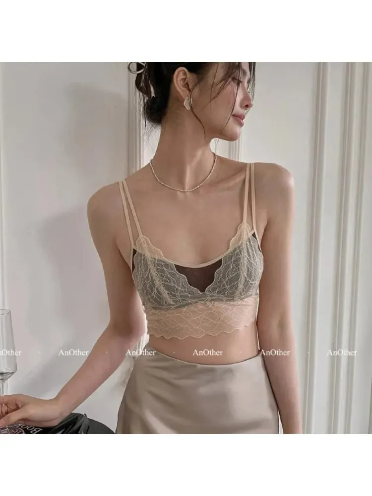 Sexy Lace Bralette No Underwire | French Triangle Cup Bra | Summer Thin Breathable for Women | Slimming Strappy Back Lingerie