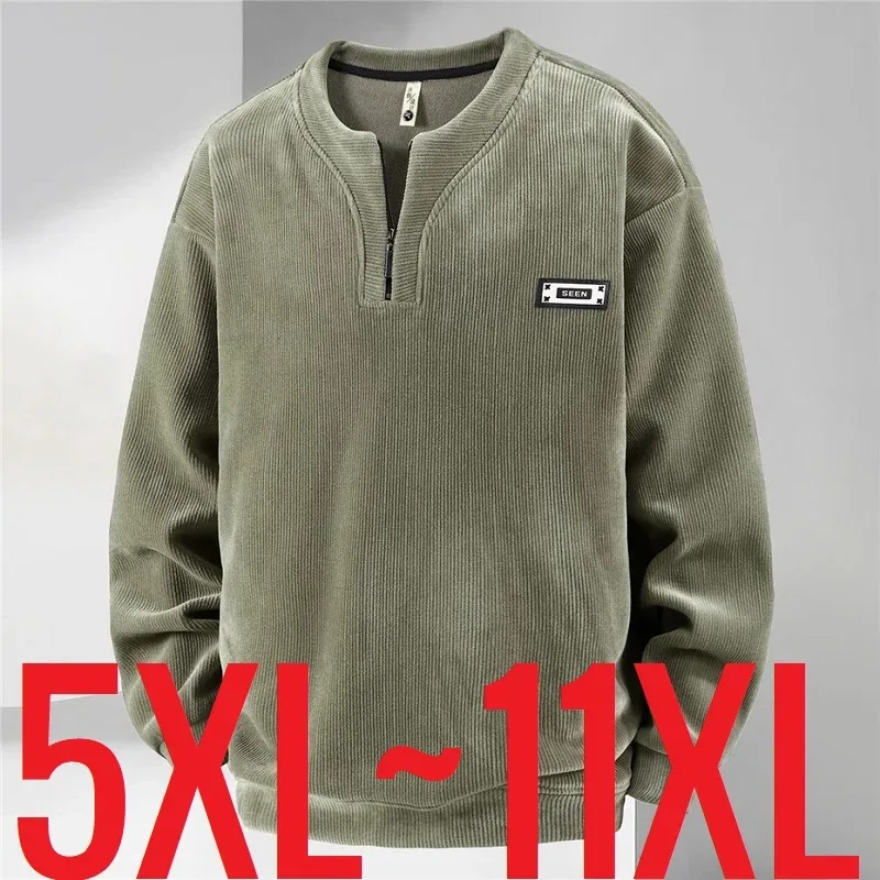 Extra Big Size Men's Sweatshirt Half Zip Pullover Corduroy Fleece Plus Large 6xl 7xl 8xl 9xl 10xl Autumn Winter Warm Casual Top